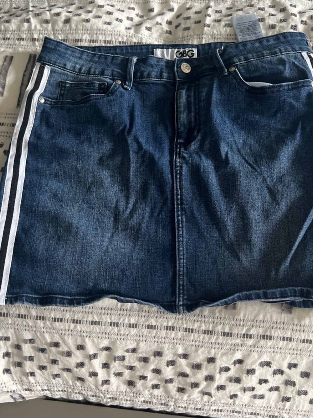 G by Guess Dark Blue Denim Mini Skirt with White Side Stripes